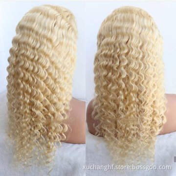 100% Virgin Blonde 613 Russian Hair Curly Front Lace Wig, Hd Transparent Film Thin Swiss Lace Wholesale Full Lace Wigs Vendors